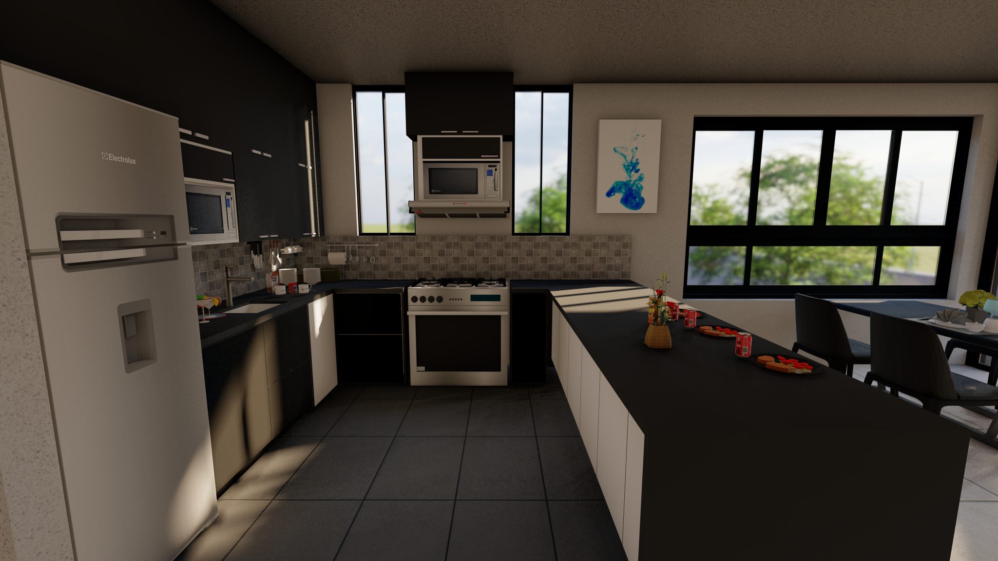 RENDER DE LA COCINA CON LA BARRA DEL DEPARTAMENTO 102