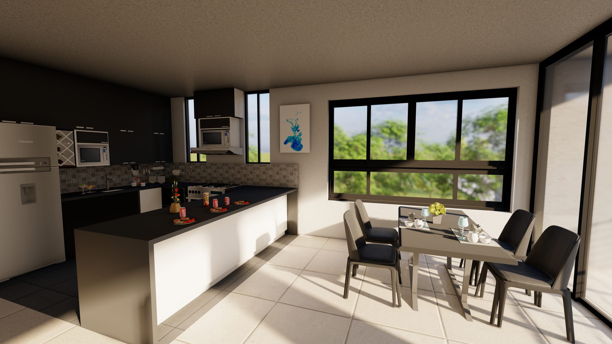 RENDER DE LA COCINA Y COMEDOR DEL DEPARTAMENTO 202