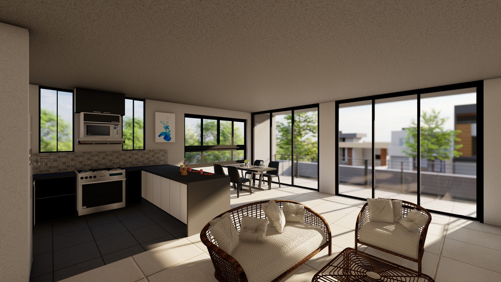 RENDER DE LA SALA Y COMEDOR DEL DEPARTAMENTO 202